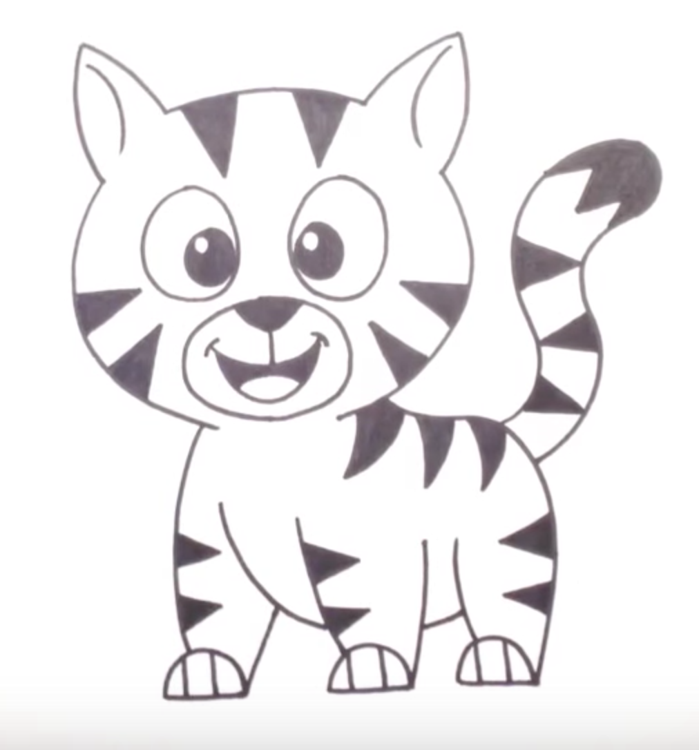 Детский рисунок тигра карандашом